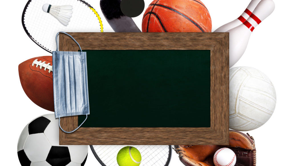 Sports in Pandemic Concept With Equipment and Framed Chalkboard Copy Space
